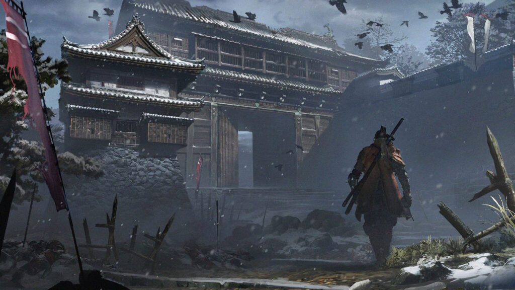Samurai Warrior Approaching Ancient Japanese Fortress 4K Wallpaper