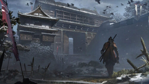 Samurai Warrior Approaching Ancient Japanese Fortress 4K Wallpaper