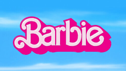 Barbie Movie Logo Pink Text on Blue Sky Desktop Wallpaper