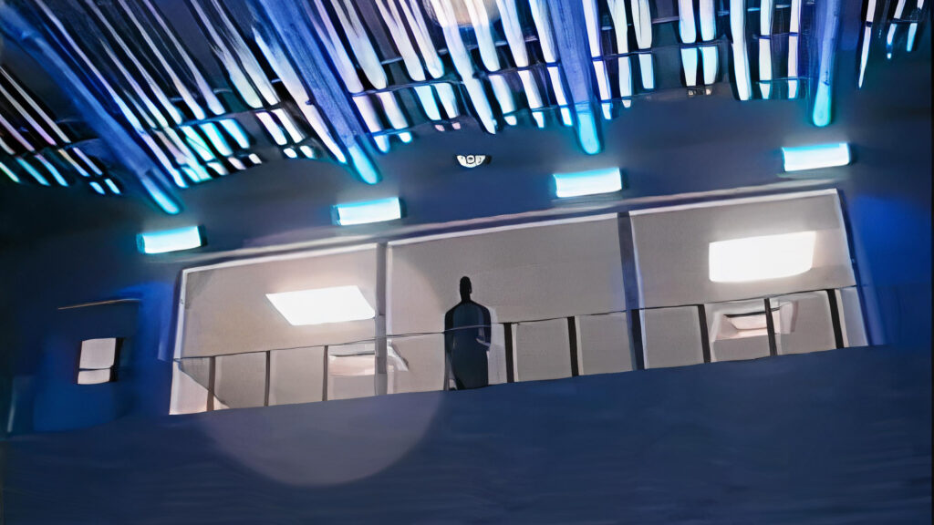 Solitary Silhouette in Futuristic Terminal Desktop Wallpaper