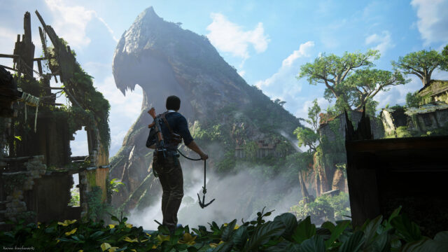Nathan Drake Standing Before a Mountainous Ruin 4K Wallpaper