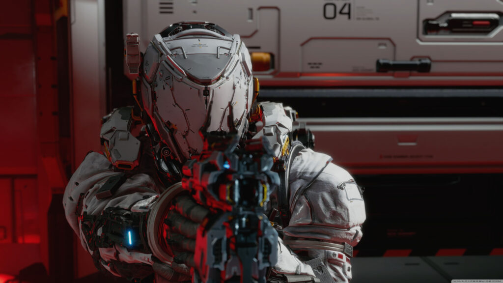 Futuristic Sci-Fi Soldier with Tactical Gear 4K Desktop Wallpaper
