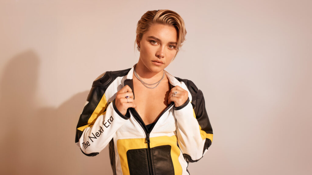 Florence Pugh Leather Jacket Studio Portrait Desktop Wallpaper