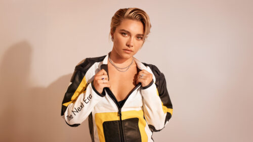 Florence Pugh Leather Jacket Studio Portrait Desktop Wallpaper