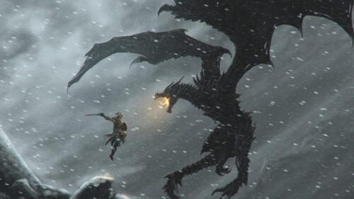 A Dragon Rider Leaping into Battle Fantasy Desktop Wallpaper