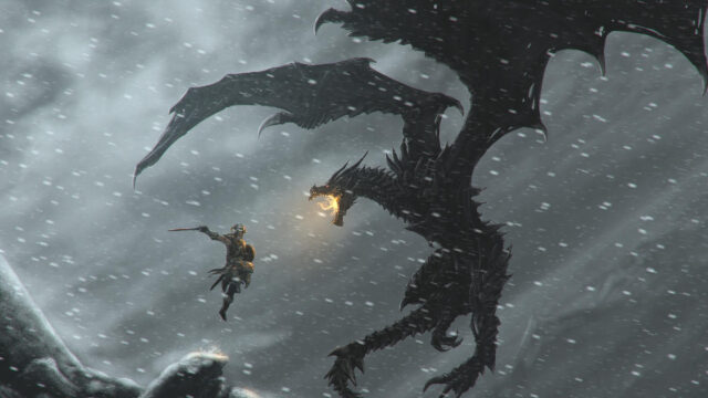 A Dragon Rider Leaping into Battle Fantasy Desktop Wallpaper