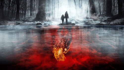 Surreal Winter Forest Red Ice Reflection 4K Wallpaper