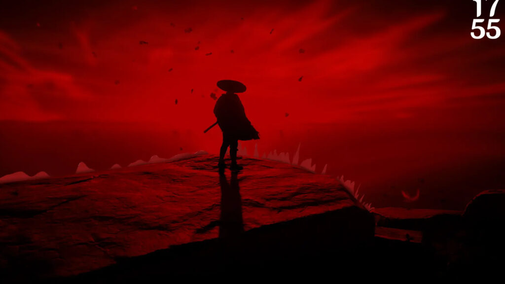 Samurai Silhouette on Red Cliff Desktop Wallpaper