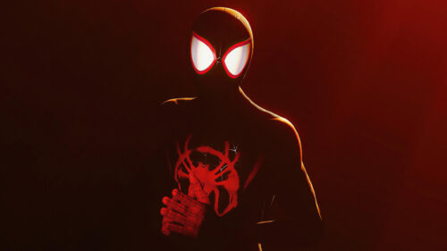 Spider-Man Miles Morales Red Glow Minimalist Desktop Wallpaper