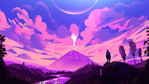 Ethereal Volcanic Landscape Sunset 4K Wallpaper