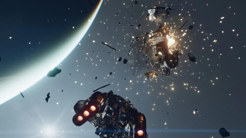Spaceship Battle Over A Planet Desktop Wallpaper