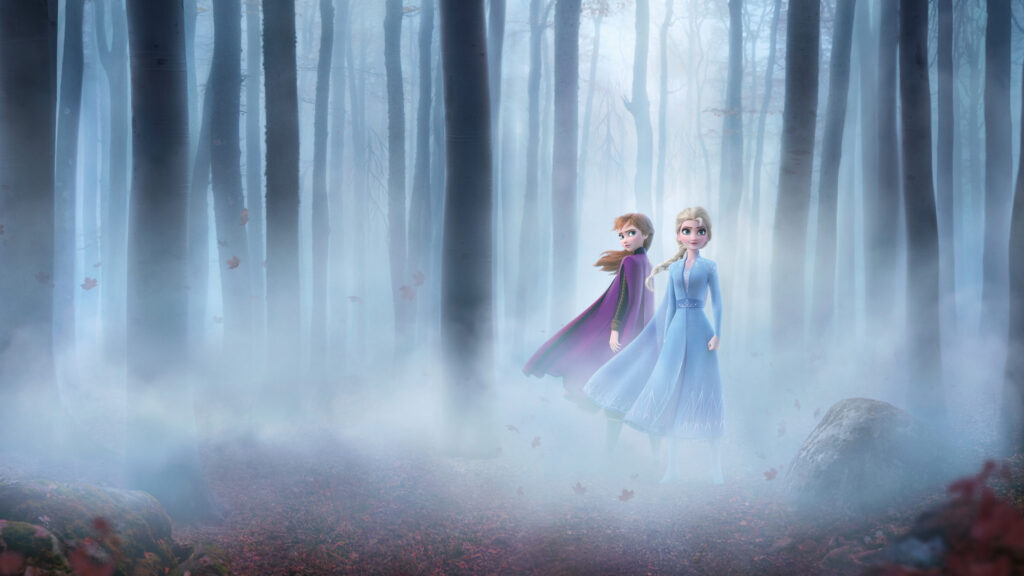 Anna and Elsa Frozen 2 Enchanted Forest Desktop Wallpaper