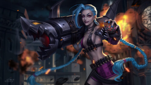 Jinx League of Legends Action Scene Desktop Wallpaper