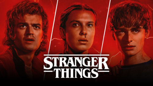 Stranger Things Cast Members Red Themed Desktop Wallpaper