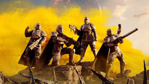 Squad of Armored Soldiers Helldivers 2 Desktop Wallpaper