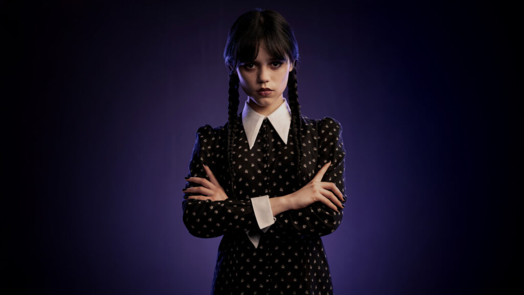 Jenna Ortega as Wednesday Addams Dark Portrait Desktop Wallpaper