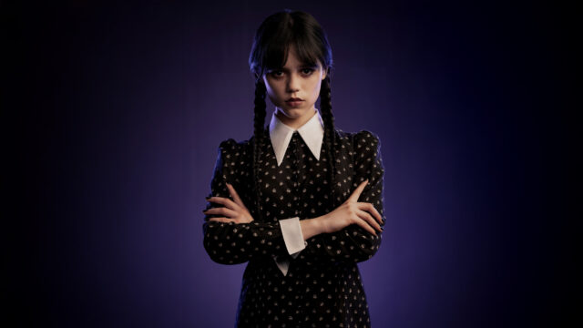 Jenna Ortega as Wednesday Addams Dark Portrait Desktop Wallpaper