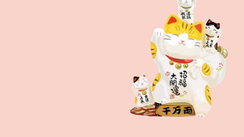 Cute Maneki Neko Lucky Cat Illustration Desktop Wallpaper