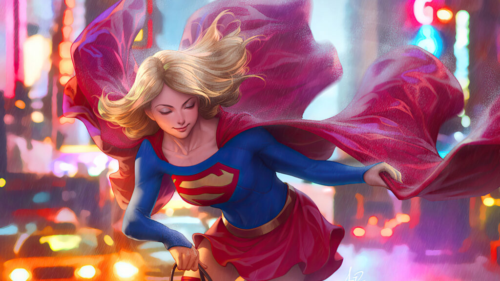 Supergirl Flying Through A City Night Digital Art Desktop Wallpaper