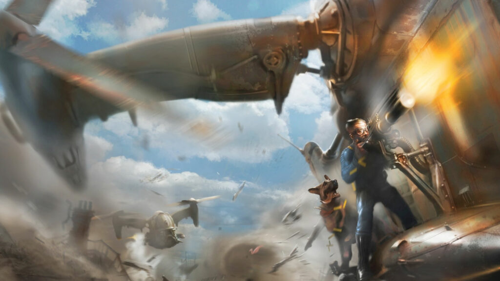 Fallout 4 Vertibird Combat Scene 4K Desktop Wallpaper