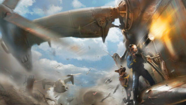 Fallout 4 Vertibird Combat Scene 4K Desktop Wallpaper