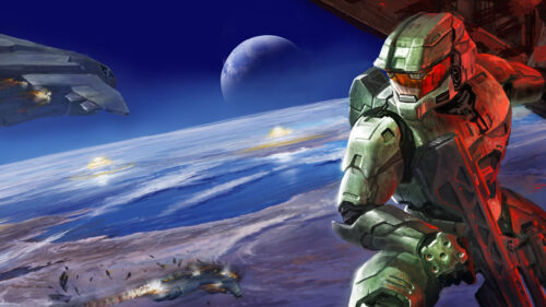 Master Chief Halo Space Combat Desktop Wallpaper