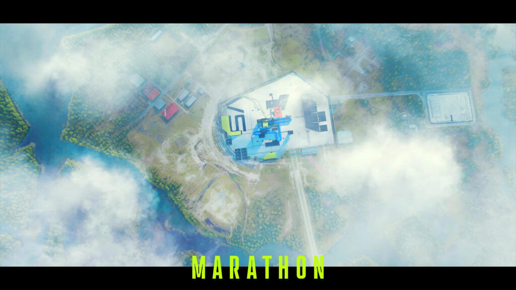 Aerial View of Futuristic Facility Desktop Wallpaper