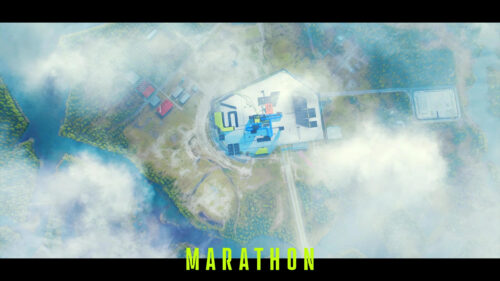 Aerial View of Futuristic Facility Desktop Wallpaper