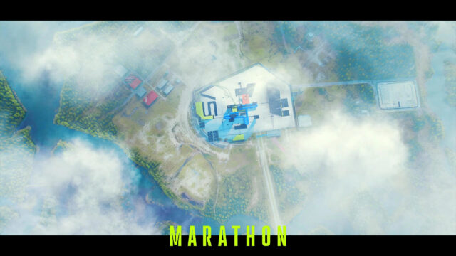 Aerial View of Futuristic Facility Desktop Wallpaper