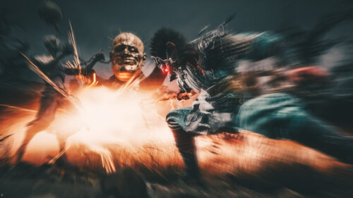Dynamic Warrior Combat Battle Scene Desktop Wallpaper