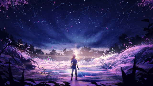 Link Stargazing in Hyrule Fields 4K Desktop Wallpaper