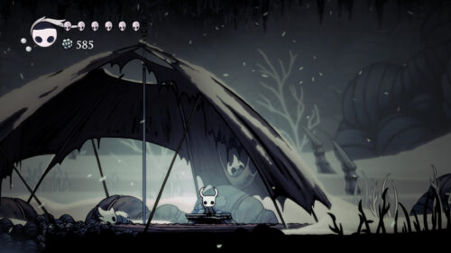 Hollow Knight Resting Under Tent Desktop Wallpaper