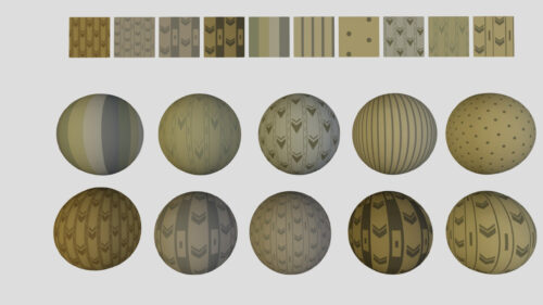 Set of Stylized Geometric Patterned Material Spheres Desktop Wallpaper