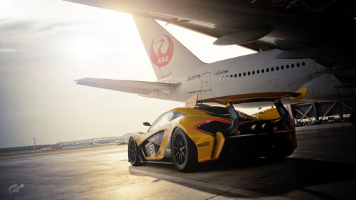 McLaren P1 GTR and JAL Boeing 777 Hangar Desktop Wallpaper