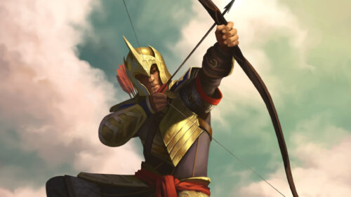 Golden Armored Archer Fantasy Warrior 4K Wallpaper
