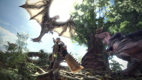 Epic Monster Hunter World Action Scene Desktop Wallpaper