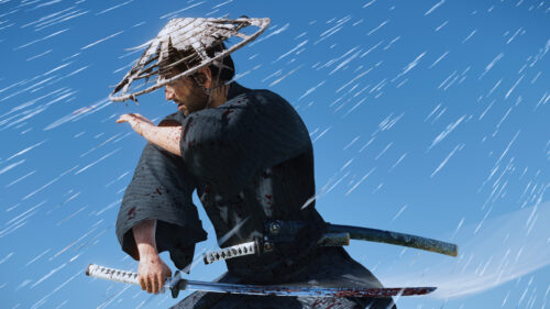Samurai Warrior in Rain 4K Desktop Wallpaper