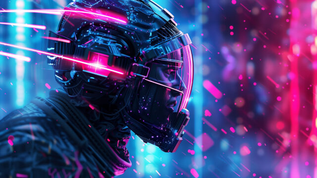 Cybernetic Soldier in Neon City 4K Desktop Wallpaper