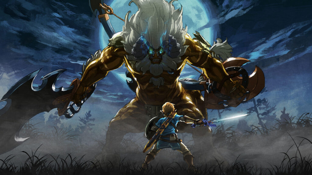 Link Facing a Golden Lynel Epic Fantasy Desktop Wallpaper