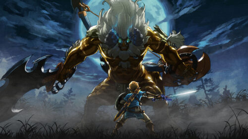 Link Facing a Golden Lynel Epic Fantasy Desktop Wallpaper
