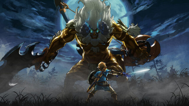 Link Facing a Golden Lynel Epic Fantasy Desktop Wallpaper