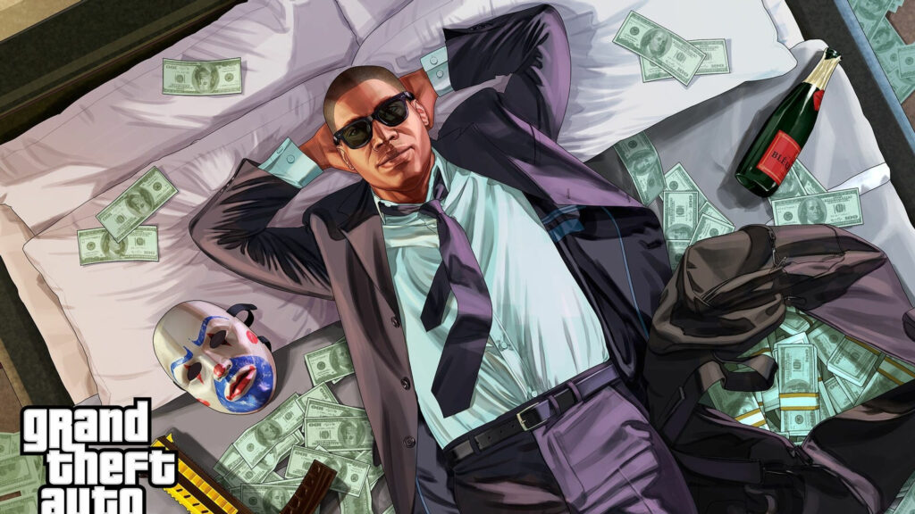Grand Theft Auto Online Character Lying on Bed Desktop Wallpaper