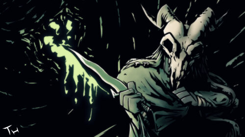 Dark Fantasy Bone Masked Warrior 4K Desktop Wallpaper