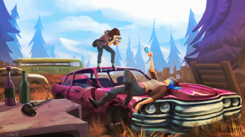 Anime Girl Photography Junkyard Scene 4K Desktop Wallpaper