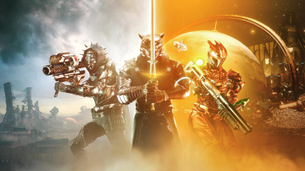 Fantasy Warrior Trio Futuristic Sci-Fi Combat Desktop Wallpaper