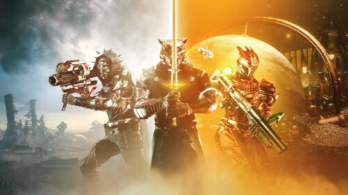 Fantasy Warrior Trio Futuristic Sci-Fi Combat Desktop Wallpaper