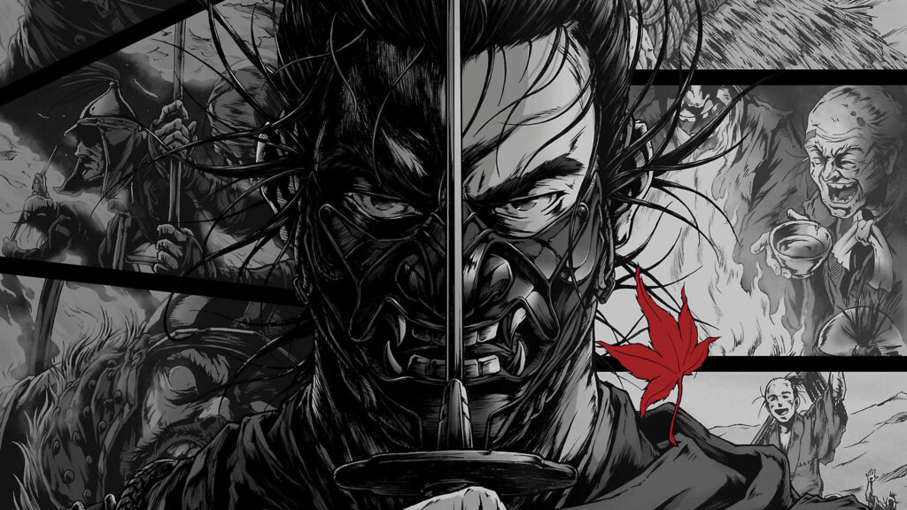 Samurai Warrior Mask and Blade Artistic PC Wallpaper