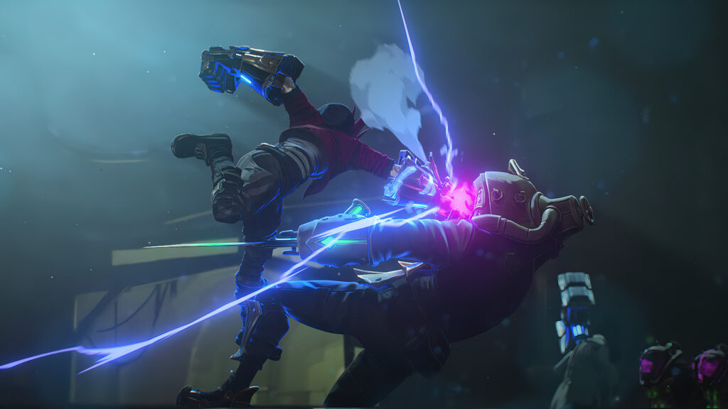 Vi and Sevika Fighting in Arcane Desktop Wallpaper