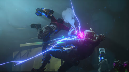 Vi and Sevika Fighting in Arcane Desktop Wallpaper