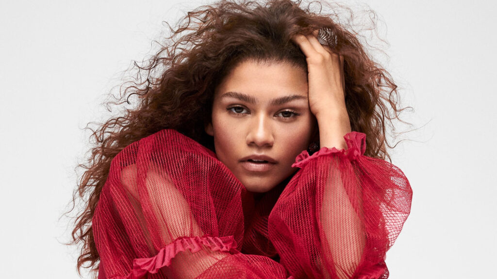 Zendaya Wearing a Red Tulle Dress Portrait Desktop Wallpaper